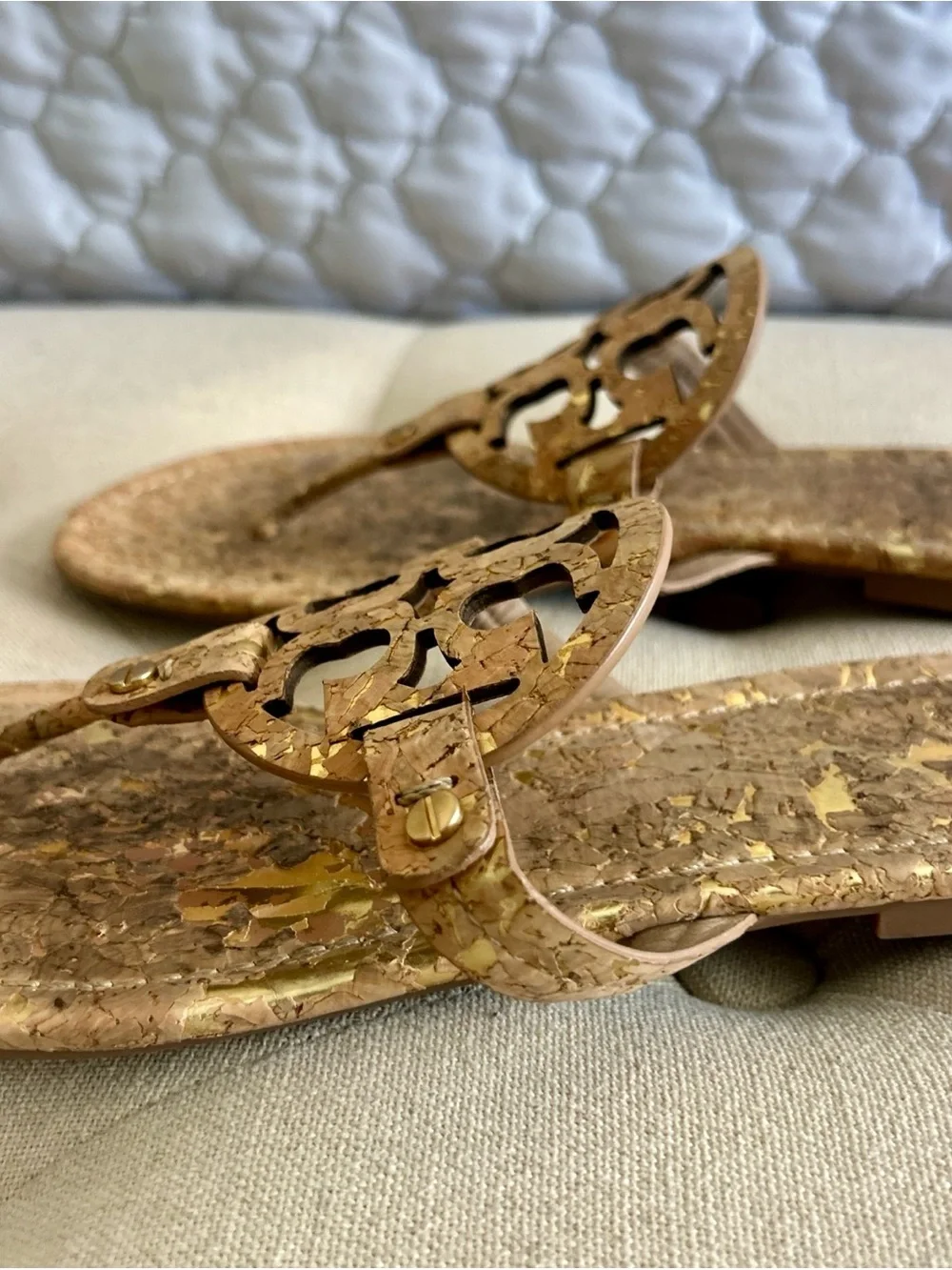 Tory Burch Cork Logo Thong Sandals in Natural Tan